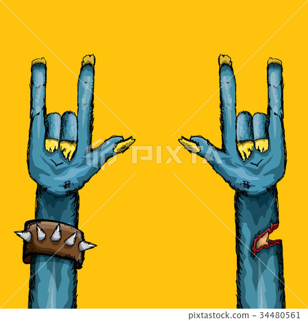 vector blue cartoon Zombie hand shows rock n roll 34480561