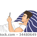 A man who fits a smartphone in bed 34480649