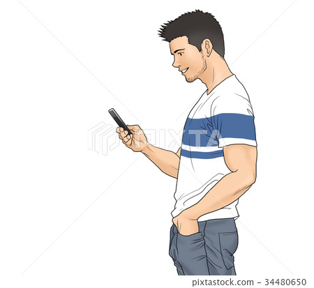 A man who uses a smartphone 34480650