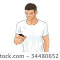 A man who uses a smartphone 34480652
