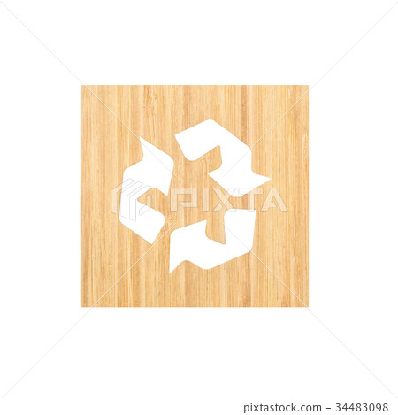 Recycle sign cut in wooden board isolated on white 34483098