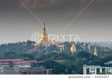 Golden Pagoda on hill in Burma's capital 34484847