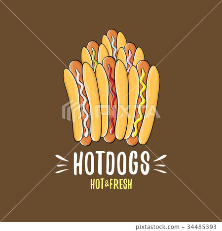 vector cartoon hotdogs icon set isolated on brown vector cartoon hotdogs icon set isolated on brown 34485393