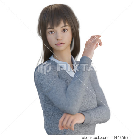 燙髮3DCG例證材料的高發高中女孩擺在 燙髮3DCG例證材料的高發高中女孩擺在 34485651