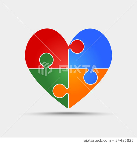 Four Color Piece Puzzle Heart Valentine Love. 34485825