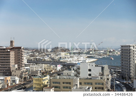 Aerial view of the cityscape of Shiogama City Aerial view of the cityscape of Shiogama City 34486426