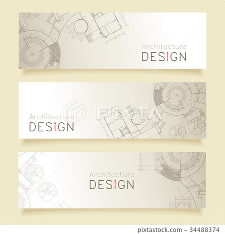 Set of horizontal banners with blueprint. 34488374
