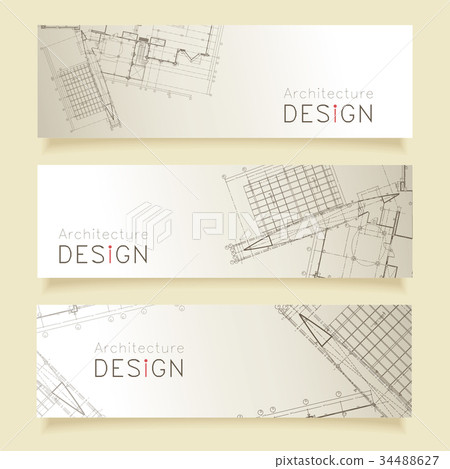 Set of horizontal banners with parts of blueprint. Set of horizontal banners with parts of blueprint. 34488627