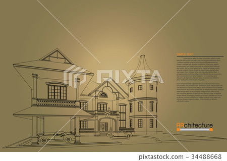 sketch design of home on drawing table,vector sketch design of home on drawing table,vector 34488668