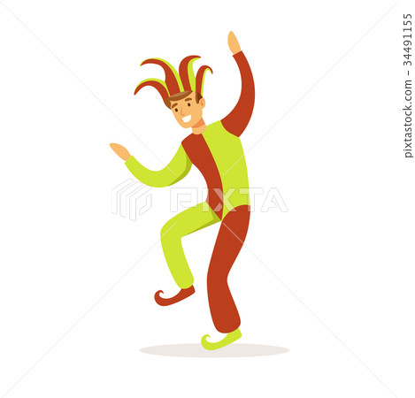 Jester dancing, European medieval character in 34491155