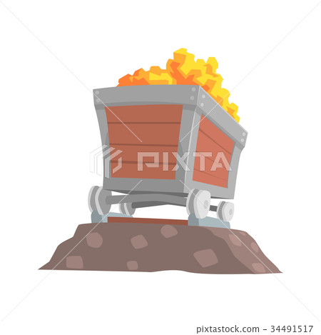 Retro wooden wagon with gold ore, mining industry 34491517