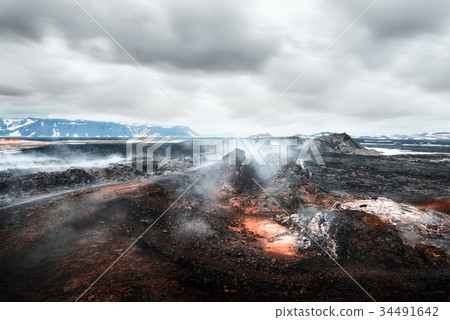Lavas field in the geothermal valley 34491642