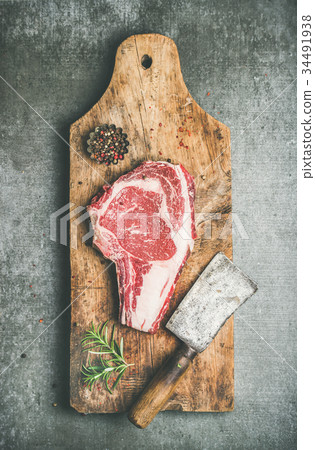 Raw prime beef meat steak rib-eye and chopper, top 34491938