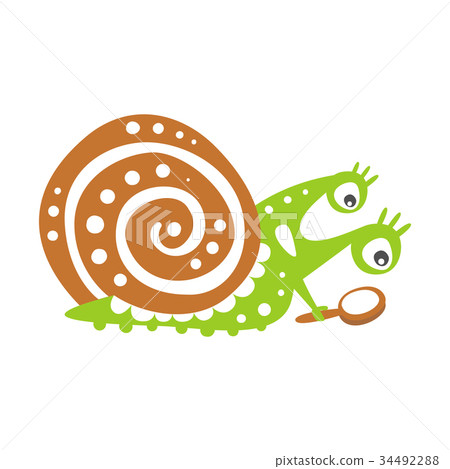 Cute snail character with magnifying glass, funny 34492288
