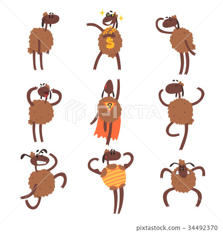 Funny cartoon sheep character set, brown sheep in 34492370