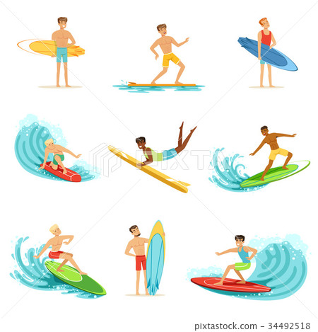 Surfboarders riding on waves set, surfer men with Surfboarders riding on waves set, surfer men with 34492518