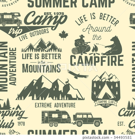 Summer camp seamless pattern or background. - Stock Illustration ...