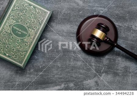 Immigration law book with judges gavel 34494228