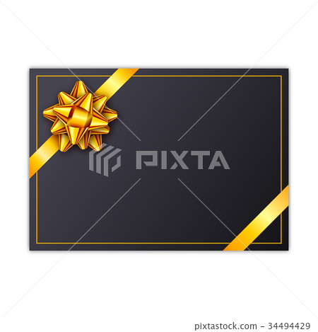 Black holiday gift card with golden ribbon and bow Black holiday gift card with golden ribbon and bow 34494429