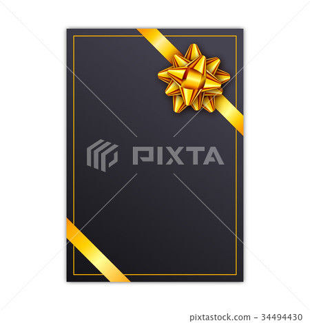 Black holiday gift card with golden ribbon and bow Black holiday gift card with golden ribbon and bow 34494430