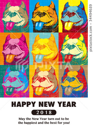 2018 New Year's card _ Pop Art Style _ HNY _ with English _ Postcard Vertical 2018 New Year's card _ Pop Art Style _ HNY _ with English _ Postcard Vertical 34494689