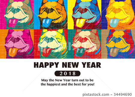 2018 New Year's card _ Pop Art style _ HNY _ English side note _ Postcard side 2018 New Year's card _ Pop Art style _ HNY _ English side note _ Postcard side 34494690