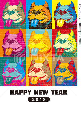2018年新年賀卡_流行藝術風格_ HNY _餐具櫃空間免費_明信片垂直 2018年新年賀卡_流行藝術風格_ HNY _餐具櫃空間免費_明信片垂直 34494693