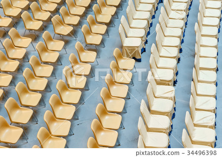 yellow chairs on stage stadium before live concert yellow chairs on stage stadium before live concert 34496398