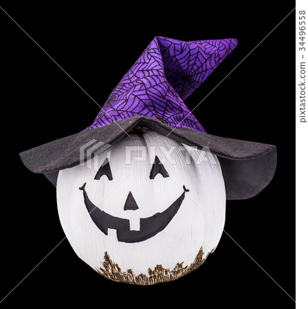 Halloween whit pumpkin with hat, isolated and path Halloween whit pumpkin with hat, isolated and path 34496558
