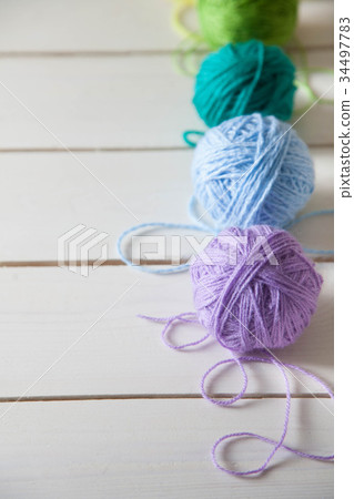 Balls of colored yarn. View from above. Balls of colored yarn. View from above. 34497783