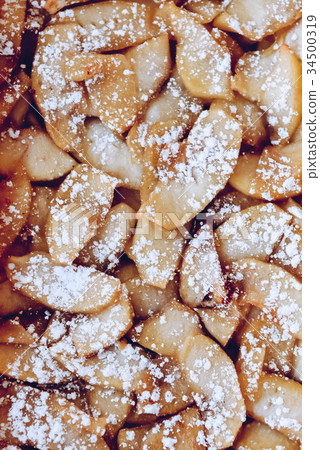 Homemade rustic apple pie close up.  34500319