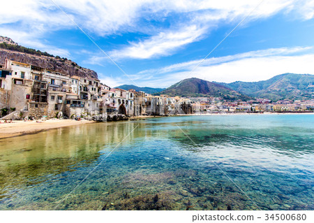 View of cefalu, town on the sea in Sicily, Italy 34500680