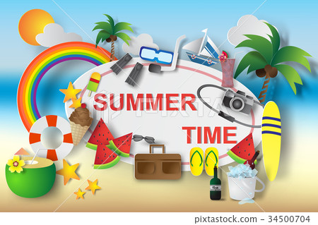Paper art of summer time element banner Paper art of summer time element banner 34500704