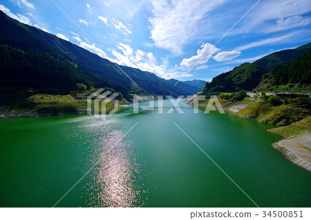 The mountains and waters of Oku Chichibu Takizawa Dam a super wide angle 34500851