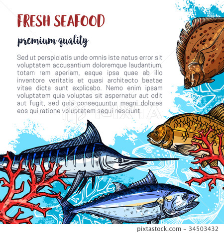 Vector poster of fresh seafood and fish food 34503432