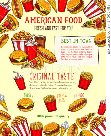 Fast food vector sketch poster of fastfood snacks Fast food vector sketch poster of fastfood snacks 34503498