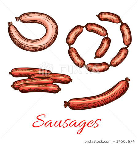 Vector fresh meat sausages products sketch icons 34503674