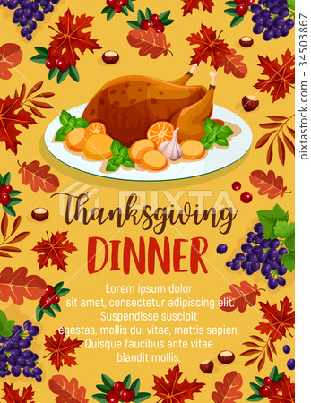 Thanksgiving day vector dinner invitation poster Thanksgiving day vector dinner invitation poster 34503867