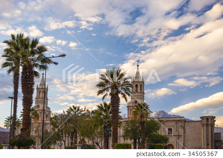 Cathedral and Volcano in Arequipa, Peru 34505367