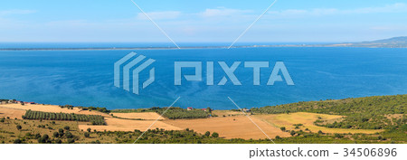 Summer Varano lake panorama, Italy. Summer Varano lake panorama, Italy. 34506896