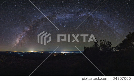 Panorama Milky way galaxy with knob stone ground  34507000
