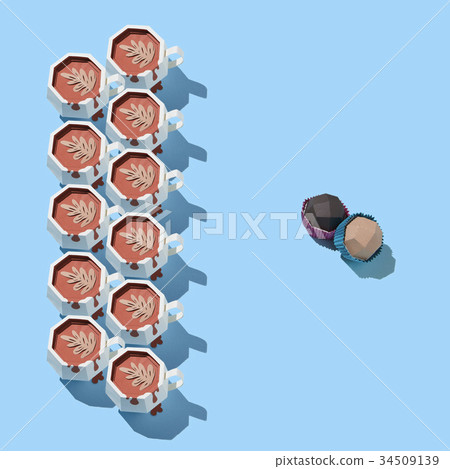 cupcakes and many cups of coffee from paper 34509139