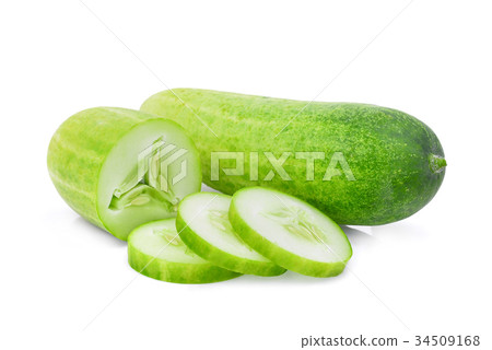 fresh cucumber with slice isolated on white  34509168