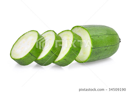 fresh green sponge gourd or luffa with slice  34509190
