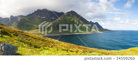 View on Knuten peak, Senja island, Norway. View on Knuten peak, Senja island, Norway. 34509260