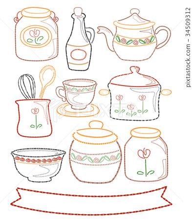 Stitch Kitchen Embroidered Elements Illustration 34509312