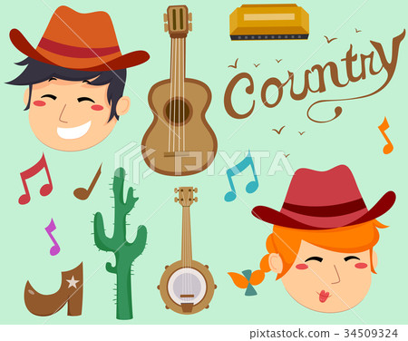 Country Music Elements Illustration Country Music Elements Illustration 34509324