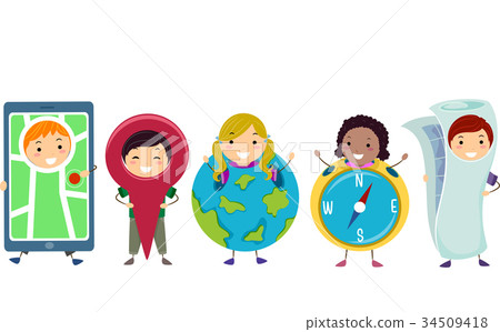 Stickman Kids Geography Costumes Illustration Stickman Kids Geography Costumes Illustration 34509418