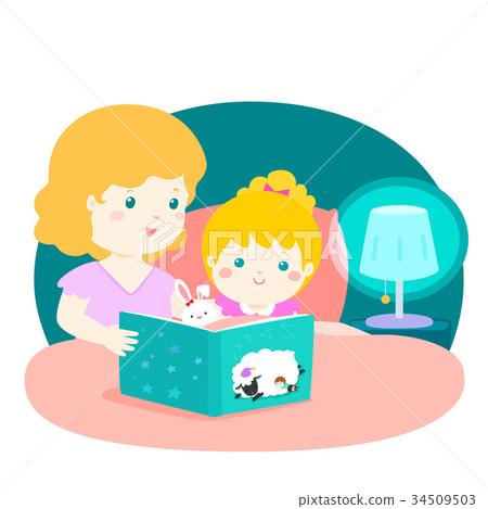 Mom reading a bedtime story to her daughter vector Mom reading a bedtime story to her daughter vector 34509503