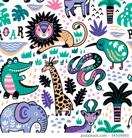 Fashion safari seamless pattern with jungle 34509993